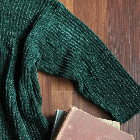 Vintage 1980s Sweater, Kenzo Paris Green Chenille Turtleneck Tunic - Picture 4 of 11